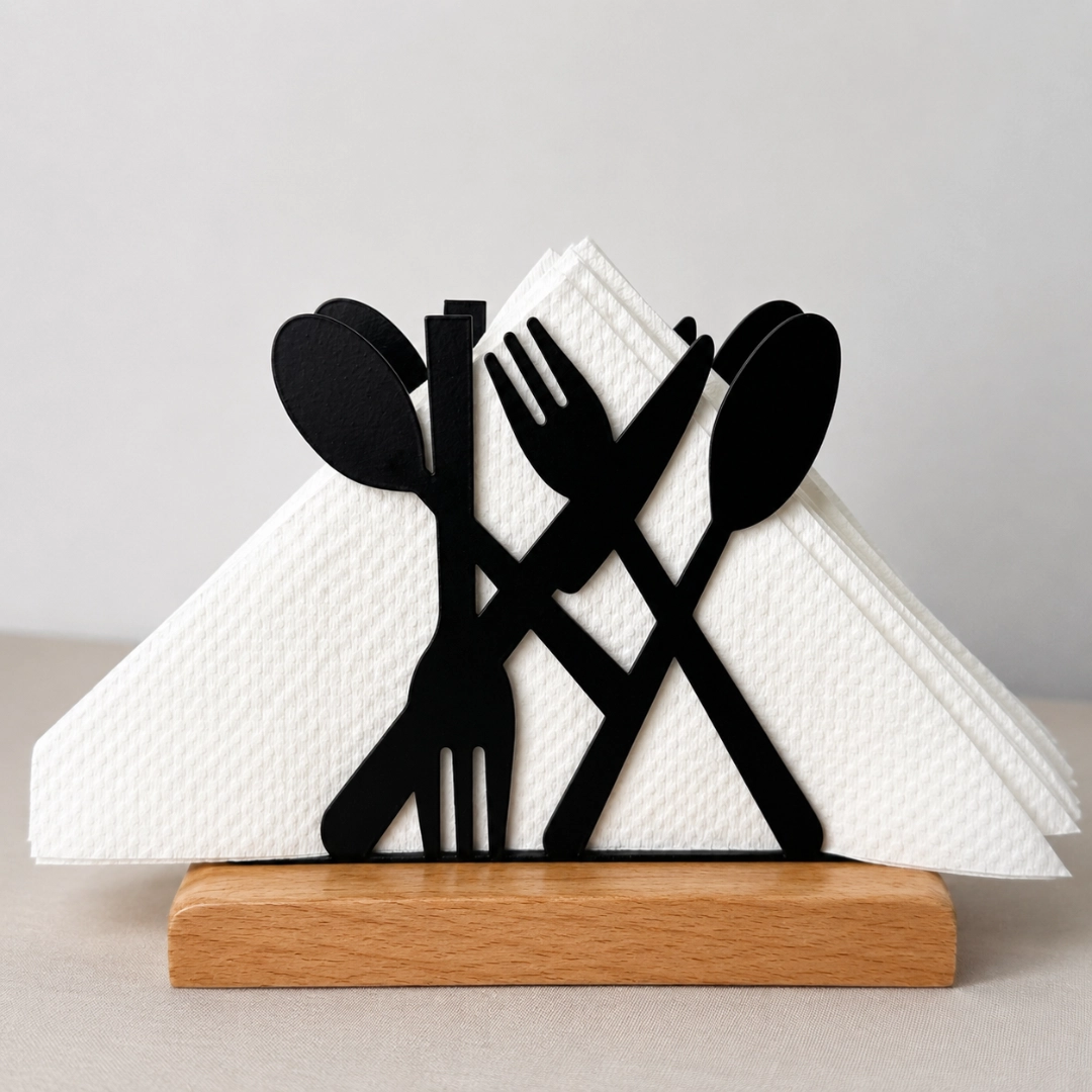 Spoon Shaped Tissue Holder with Wooden Base TW01SH
